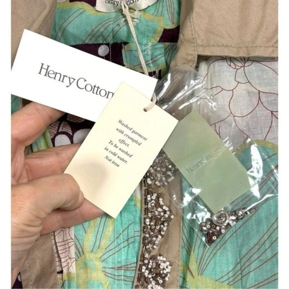 Henry Cotton's Floral Sleeveless Beaded Button Up Shirt Green‎ Size 48 XL NWT - Picture 3 of 8